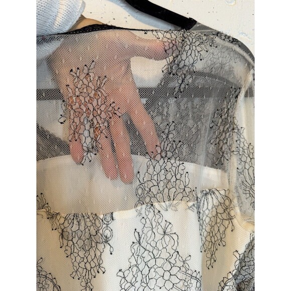 Fairy Whimsigoth Romantic Nanette Lepore Sheer Lace Overlay Bell Sleeve Blouse M - Picture 6 of 9